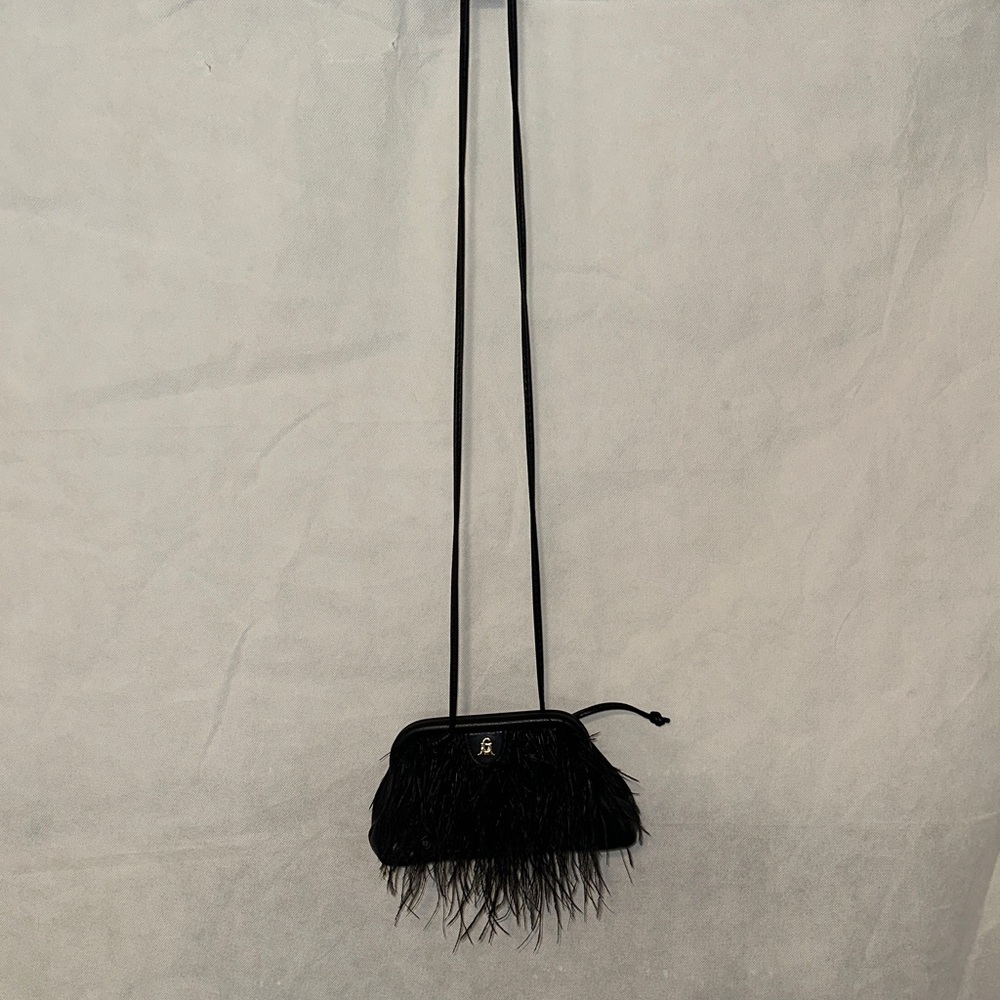 Elegant Black Feathered Crossbody Bag
